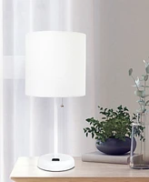 Creekwood Home Oslo 19.5" Contemporary Bedside Standard Metal Table Desk Lamp with White Drum Fabric Shade