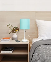 Creekwood Home Oslo 19.5" Contemporary Bedside Standard Metal Table Desk Lamp with White Drum Fabric Shade