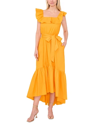 CeCe Women's Ruffle Square-Neck High-Low Midi Dress