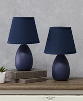 Creekwood Home Nauru 9.45" Traditional Petite Ceramic Oblong Bedside Table Desk Lamp Two Pack Set, Tapered Drum Fabric Shade