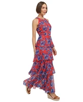 Tommy Hilfiger Women's Floral-Print Tiered Halter Maxi Dress