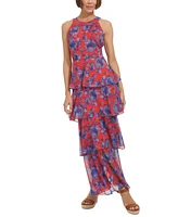 Tommy Hilfiger Women's Floral-Print Tiered Halter Maxi Dress