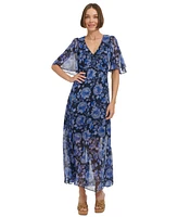 Tommy Hilfiger Women's Floral Flutter-Sleeve Maxi Dress