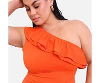 Rebdolls Plus Catalina Ruffle One Shoulder Swimsuit