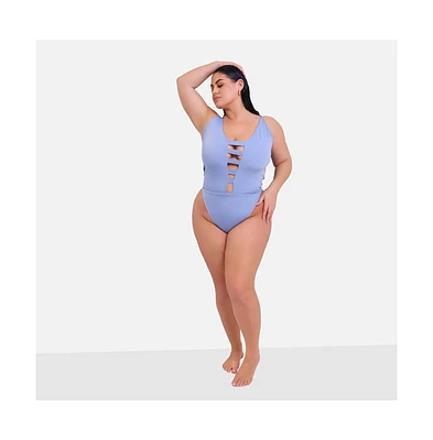 Rebdolls Plus Size Marina Caged Swimsuit - Sky Blue