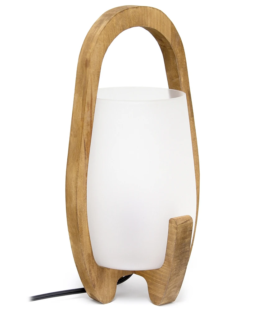 Lalia Home 15" Organix Contemporary Natural Wood Accented Table Desk Lamp with Translucent Glass Shade