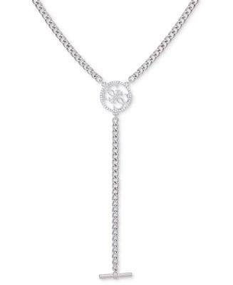 Guess Silver-Tone Pave Quatro G Logo Lariat Necklace, 20" + 2" extender