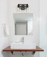 Lalia Home Studio Loft Modern Two Light Metal and Clear Seeded Glass Shade Vanity Uplight Downlight Wall Mounted Fixture