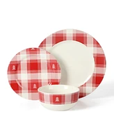 Martha Stewart Plaid Decorated Red White 12 Piece Dinnerware Set, Service for 4