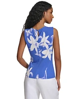 Calvin Klein Women's Floral-Print Pleated-Neck Sleeveless Top
