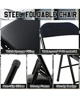 4 Pack Vinyl Folding Chair with Foam Seat, Black