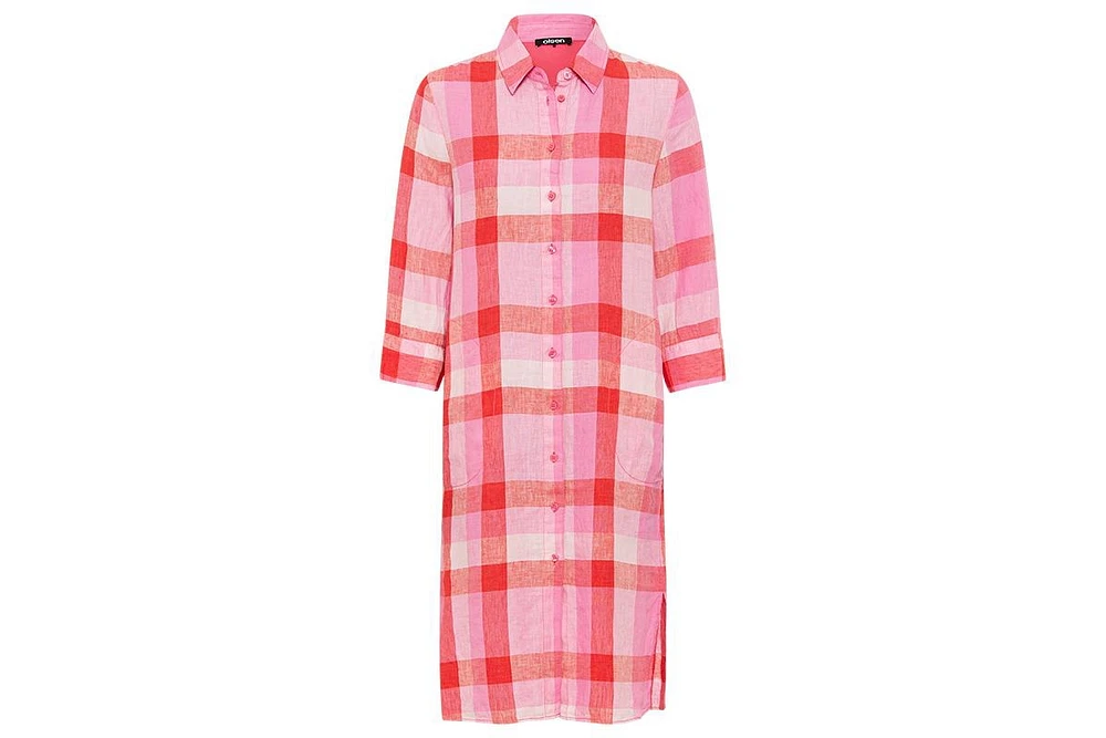 Olsen Women's 100% Linen Plaid Shirt Dress