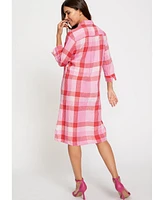 Olsen Women's 100% Linen Plaid Shirt Dress