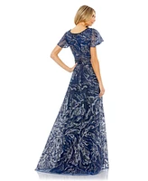 Mac Duggal Women's Embellished Illusion Butterfly Sleeve A-Line Gown