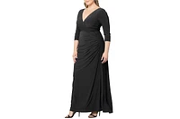 Kiyonna Plus Size Gala Glam V Neck Evening Gown