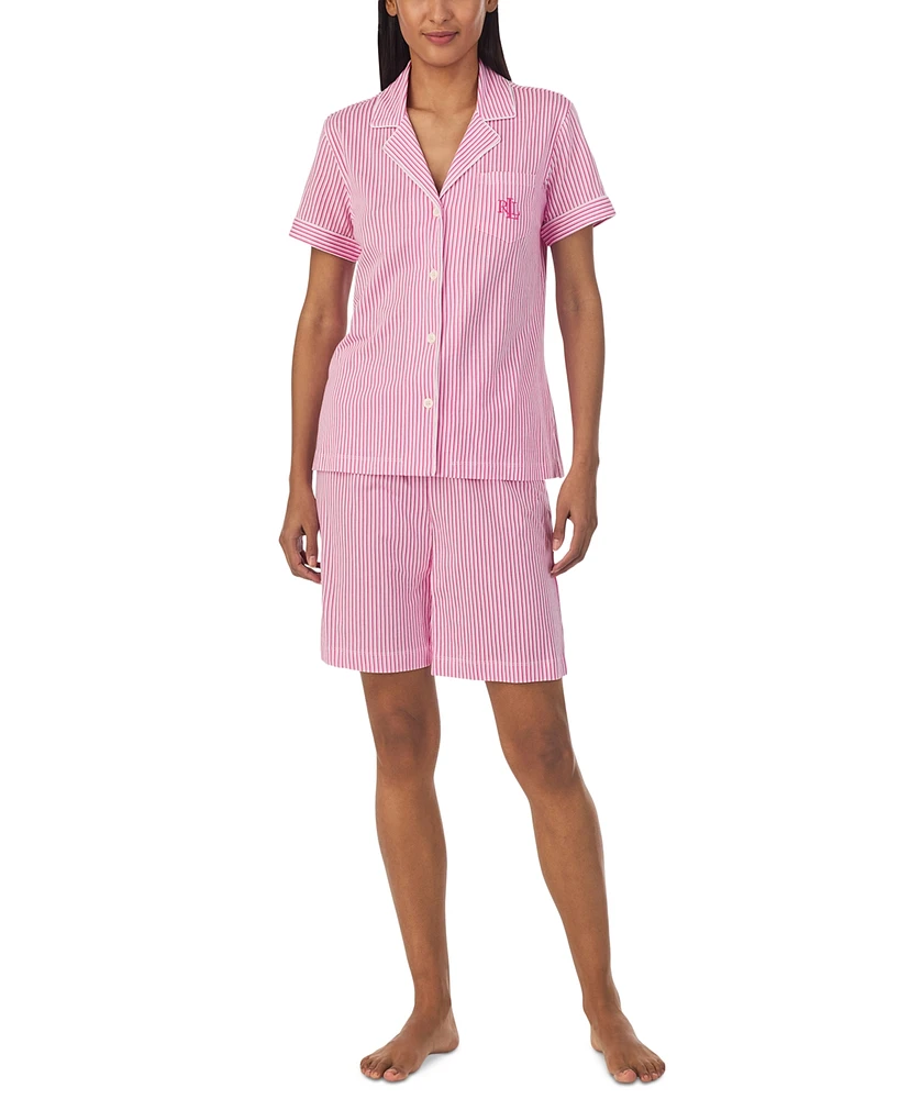 Lauren Ralph Women's 2-Pc. Short-Sleeve Notch-Collar Bermuda Pajama Set