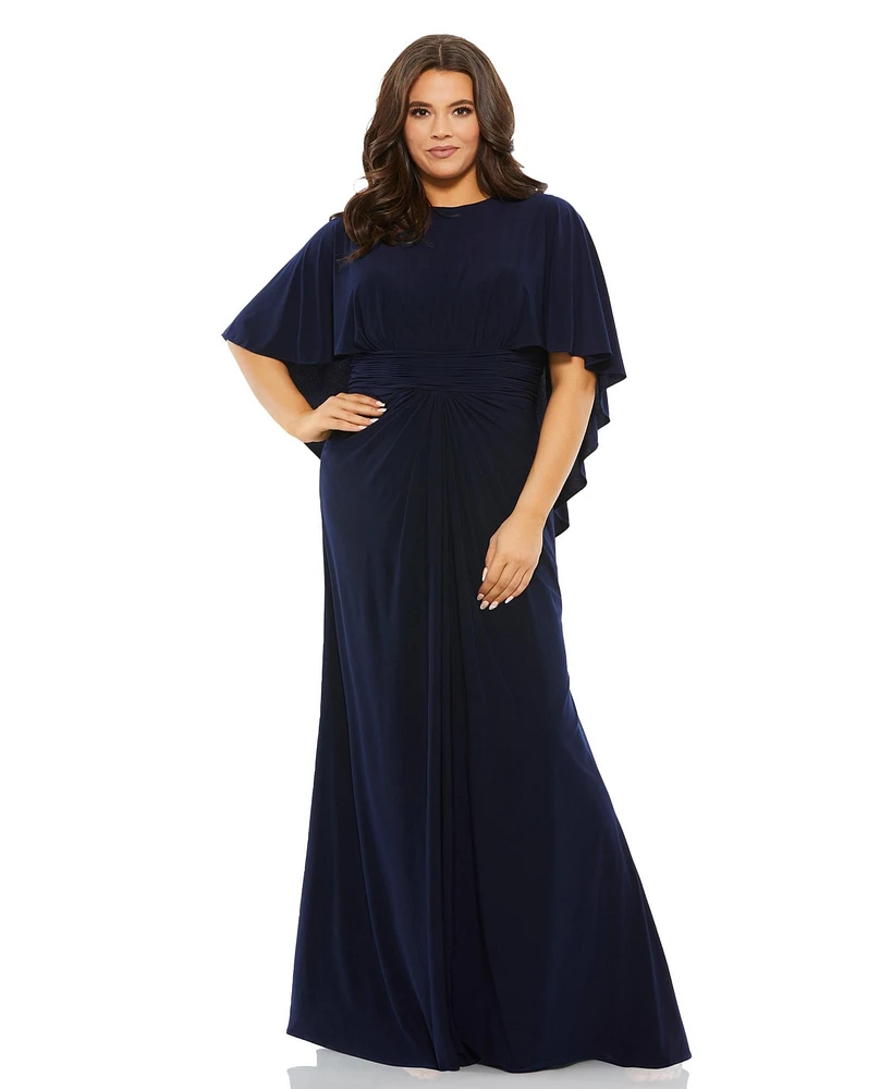 Mac Duggal Women's Jersey Cape Sleeve A Line Gown