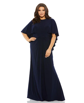 Mac Duggal Plus Jersey Cape Sleeve A Line Gown