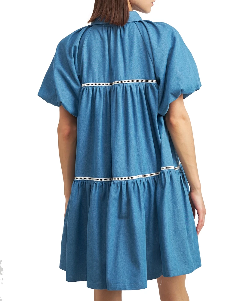 En Saison Women's Tara Puff-Sleeve Babydoll Shirtdress