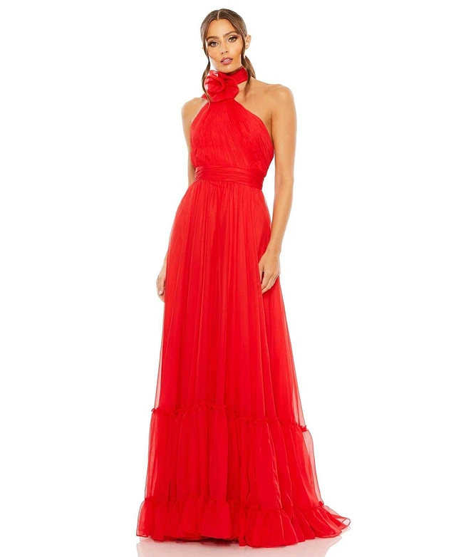 chinese dress ladies Pleated Charmeuse Strapless Tiered Ruffle Gown