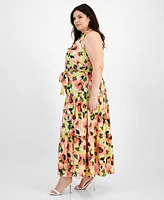 Anne Klein Plus Size Tiered Tie-Neck Maxi Dress