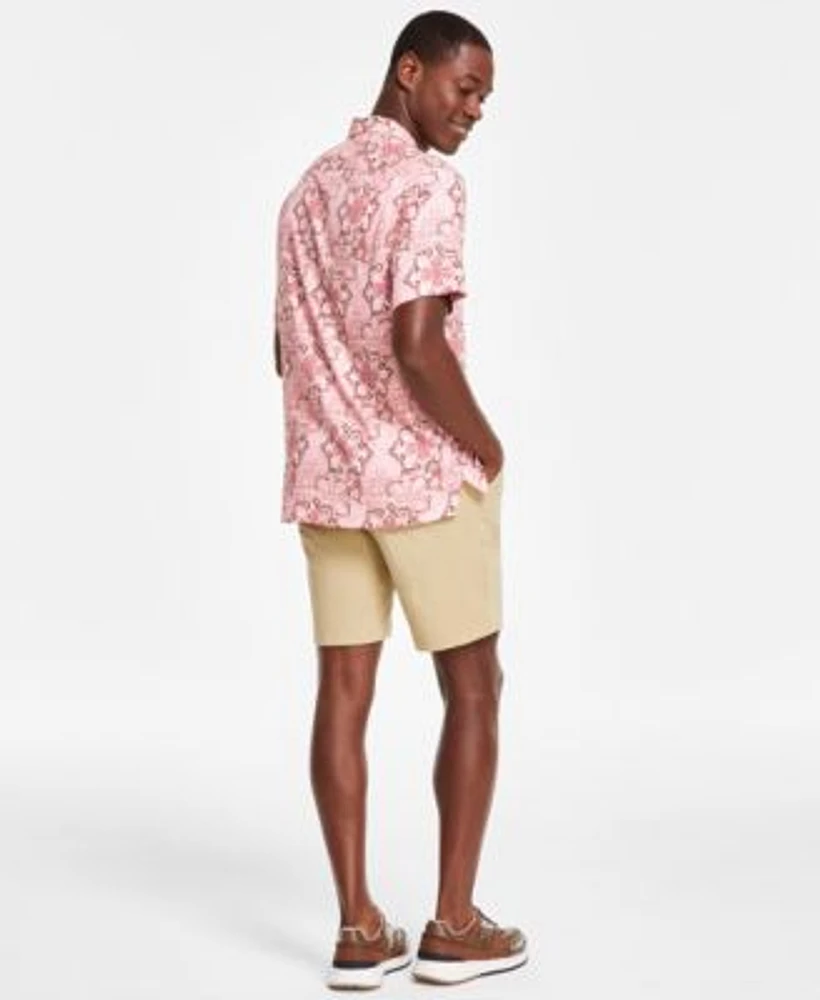 Club Room Mens Short Sleeve Medallion Silk Shirt 4 Way Stretch Shorts Created For Macys