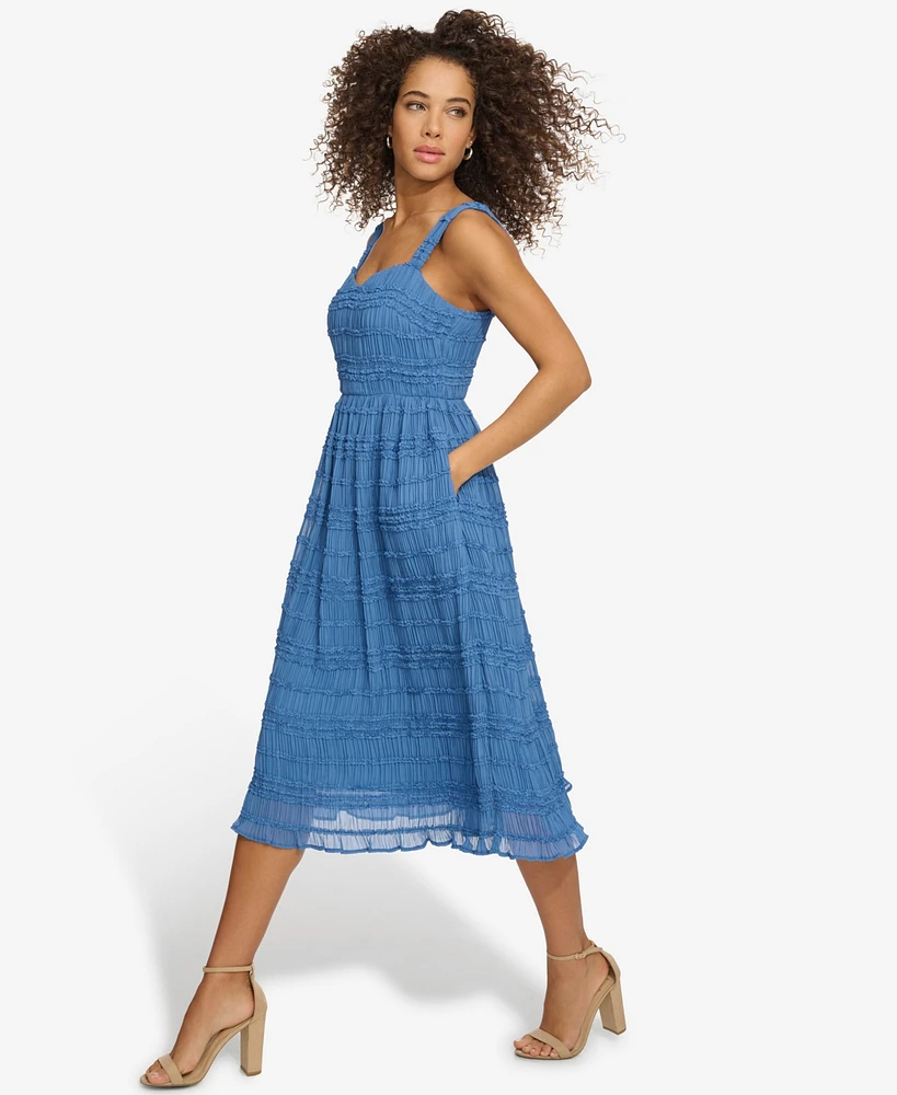 kensie Women's Textured Sweetheart-Neck Midi Dress