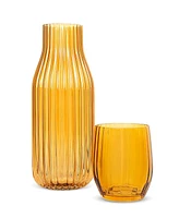 Jay Imports 2-Piece Ribbed Carafe and Cup Set, Amber