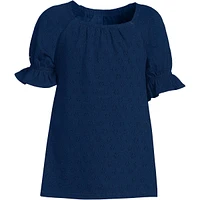 Lands' End Girls Short Sleeve Eyelet Ruffle Top