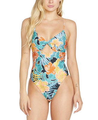 Volcom Juniors' Take It Easy Printed Cutout One-Piece Swimsuit