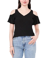 Sam & Jess Women's Cold-Shoulder Eyelet V-Neck Knit Top