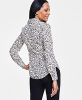 I.n.c. International Concepts Women's Printed Flap-Pocket Blouse, Created for Macy's