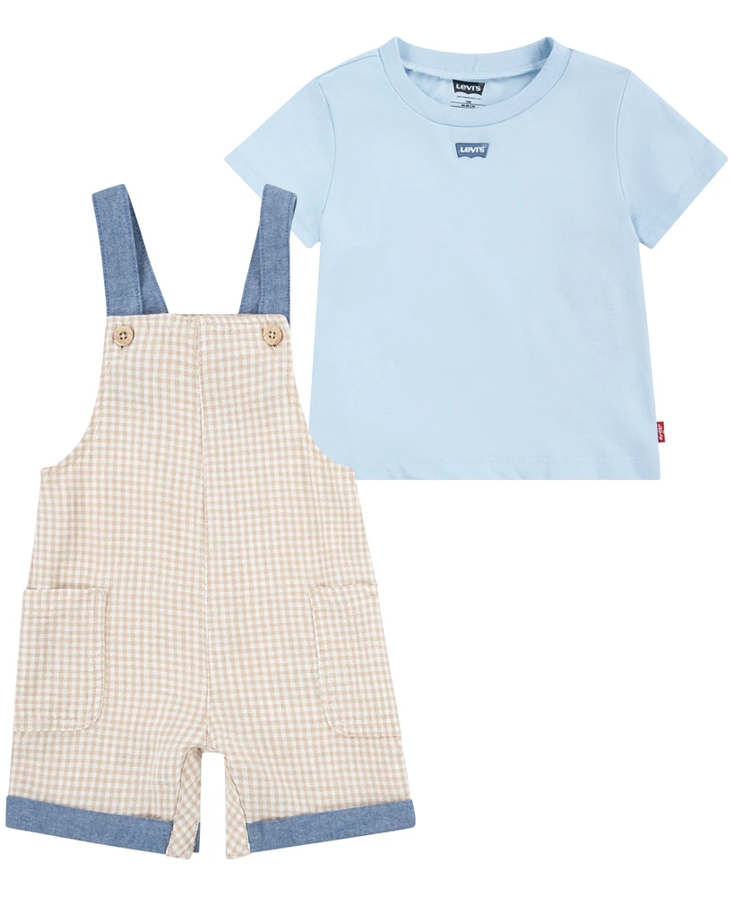 Levi's Baby Boys Gingham Shortall and T-shirt Set