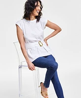 I.n.c. International Concepts Petite Cap-Sleeve Hardware Buckle Top, Created for Macy's