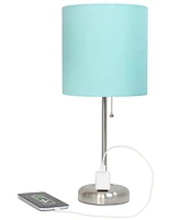 Creekwood Home Oslo 19.5" Contemporary Bedside Standard Metal Table Desk Lamp with White Drum Fabric Shade