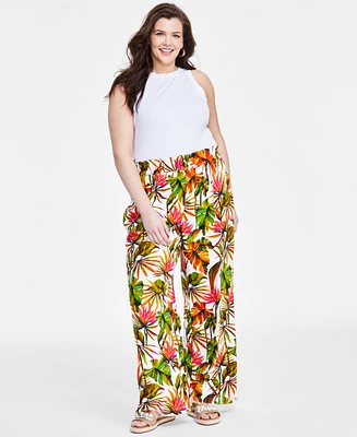 I.n.c. International Concepts Plus Printed Wide-Leg Pants, Created for Macy's