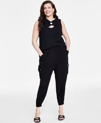 I.N.C. International Concepts Plus Size Textured O Ring Top Cargo Jogger Pants Created For Macys