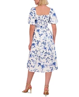 Vince Camuto Women's Floral Puff-Sleeve Midi Dress