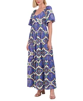 Vince Camuto Women's Printed Puff-Sleeve Maxi Dress