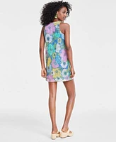 On 34th Womens Sleeveless Botanical Print Halter Tank Dress Raffia Earrings Wedge Sandals Created For Macys