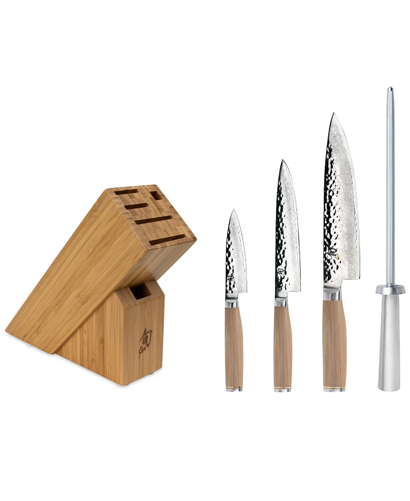 Shun Stainless Steel Premier Blonde 5 Pc Starter Set: Paring 4", Utility 6.5", Chef's 8", Satin Steel Combination Honing Steel, 6