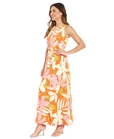 London Times Petite Floral-Print Twisted-Waist Dress