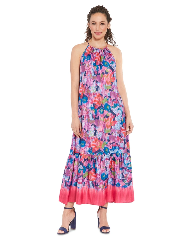 London Times Petite Printed Halter-Neck Maxi Dress