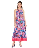 London Times Petite Printed Halter-Neck Maxi Dress