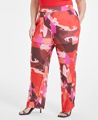 Nina Parker Trendy Plus Printed Mesh Pants, Created for Macy's