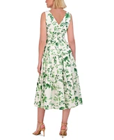 Vince Camuto Petite Printed V-Neck Belted Cotton Midi Dress