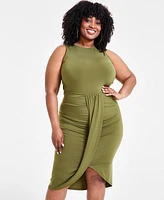 Nina Parker Trendy Plus Size Ruched Draped Midi Dress, Created for Macy's