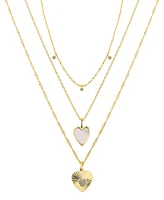 Unwritten Cubic Zirconia Mother of Pearl Heart Layered 3-Piece Necklace Set