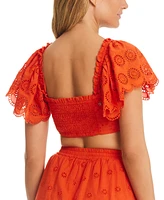 Red Carter Women's Flutter-Sleeve Cotton Crop Top