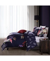 Bebejan Deep Purple Garden Bedding 200 Thread Count 100% Cotton Sateen 5 Piece Queen Size Reversible Comforter Set